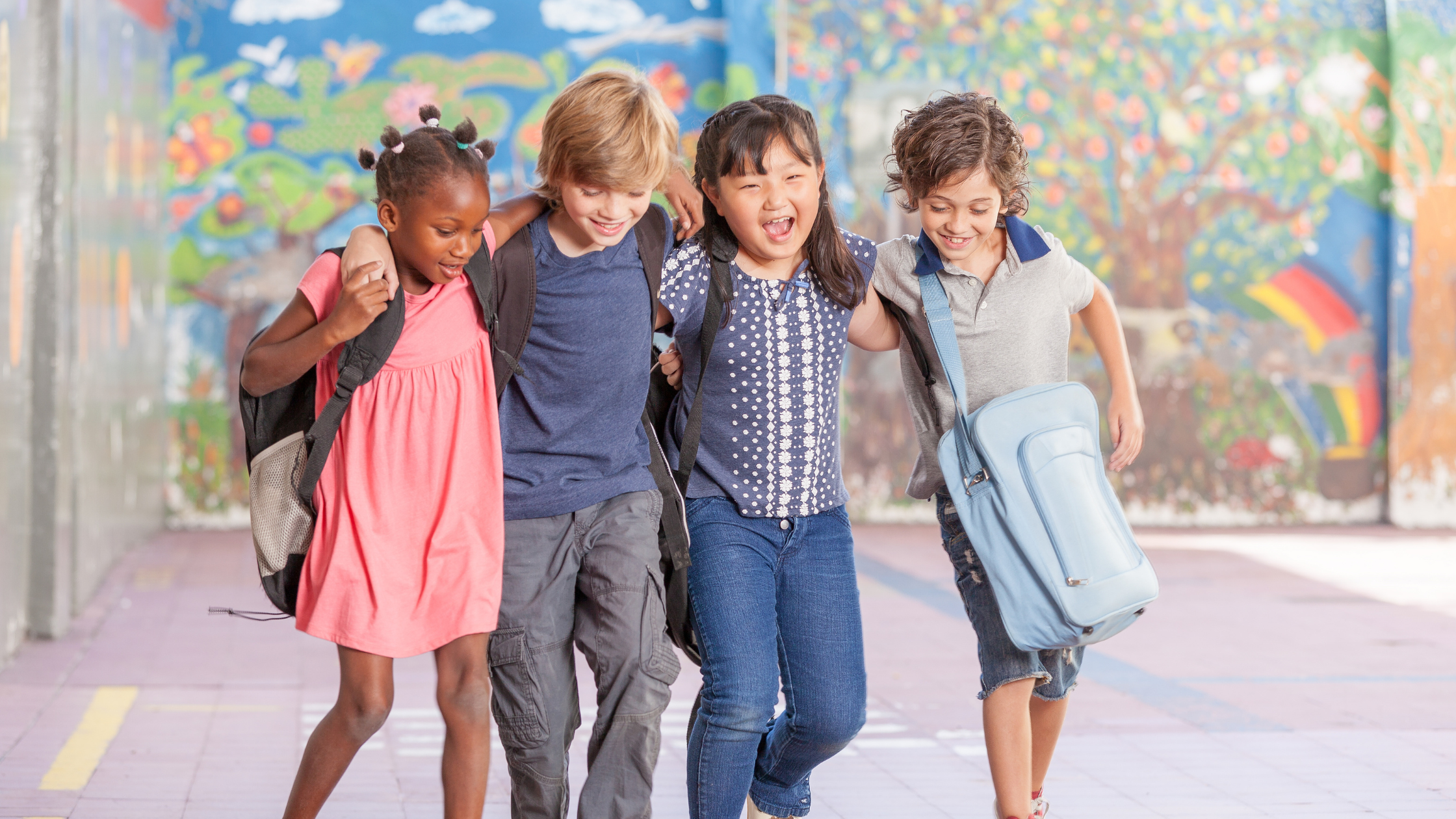 group of young children walking