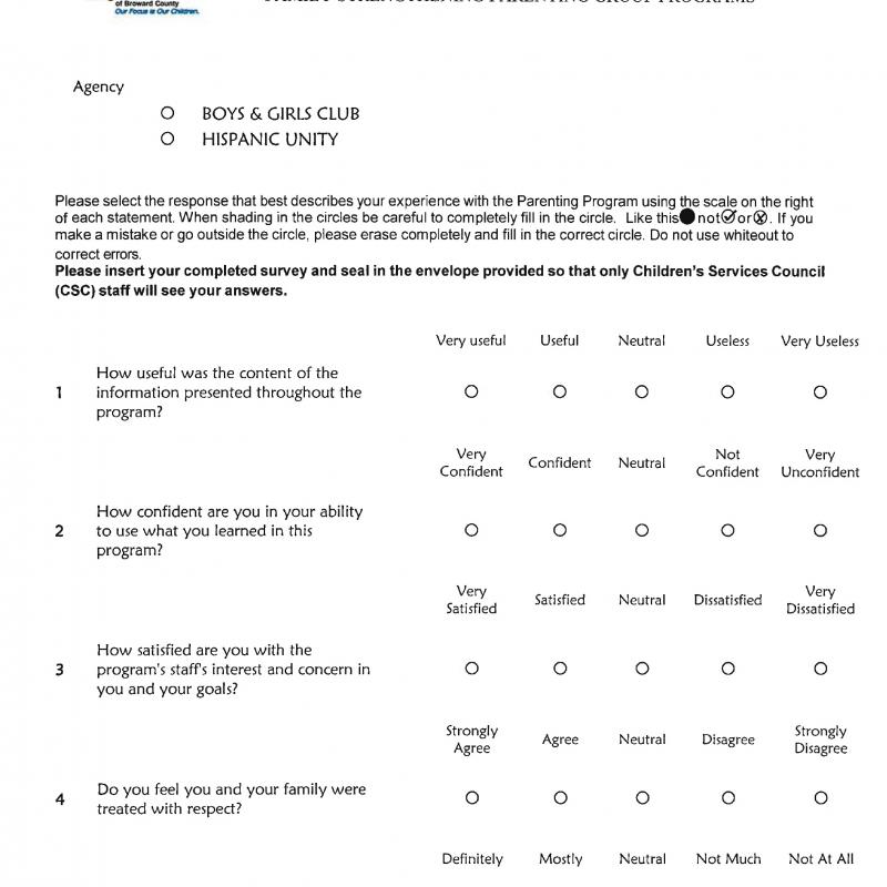 Satisfaction Survey – Parenting Group Programs