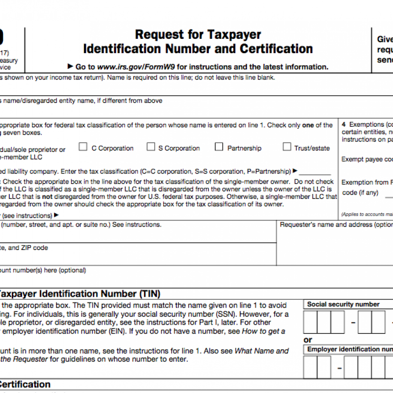 W-9 Request for Taxpayer Identification Number and Certification