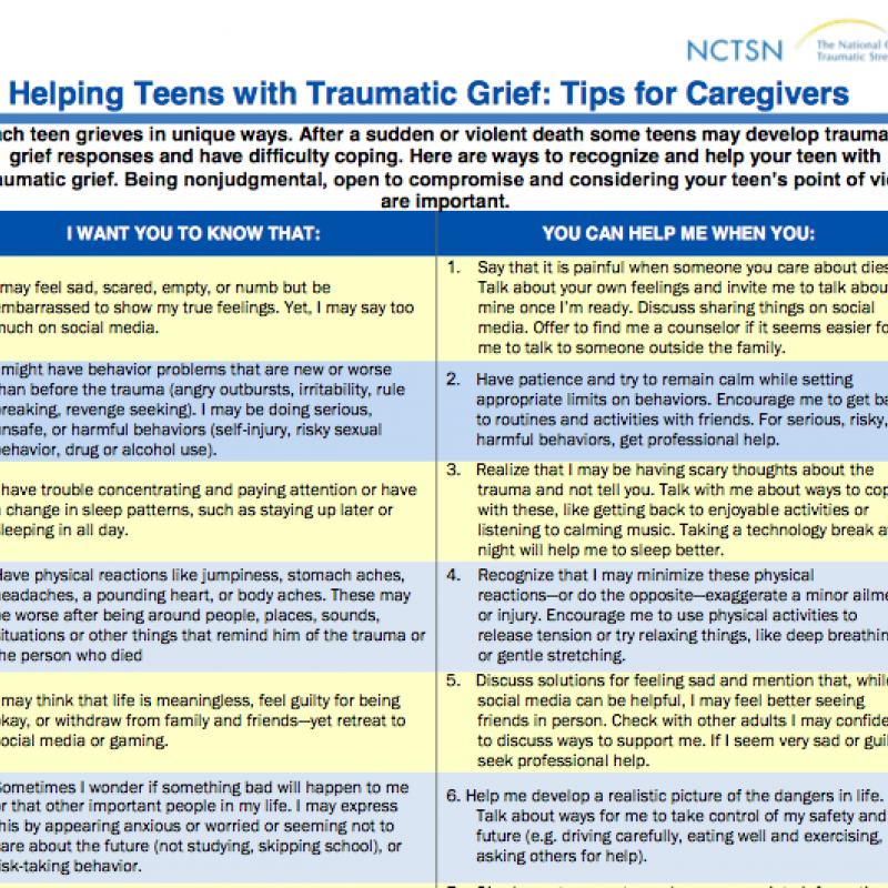 Helping Teens with Traumatic Grief