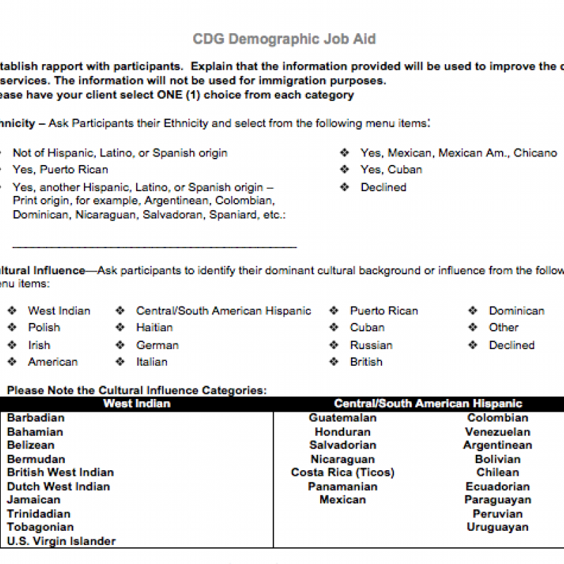 Demographic Job Aid